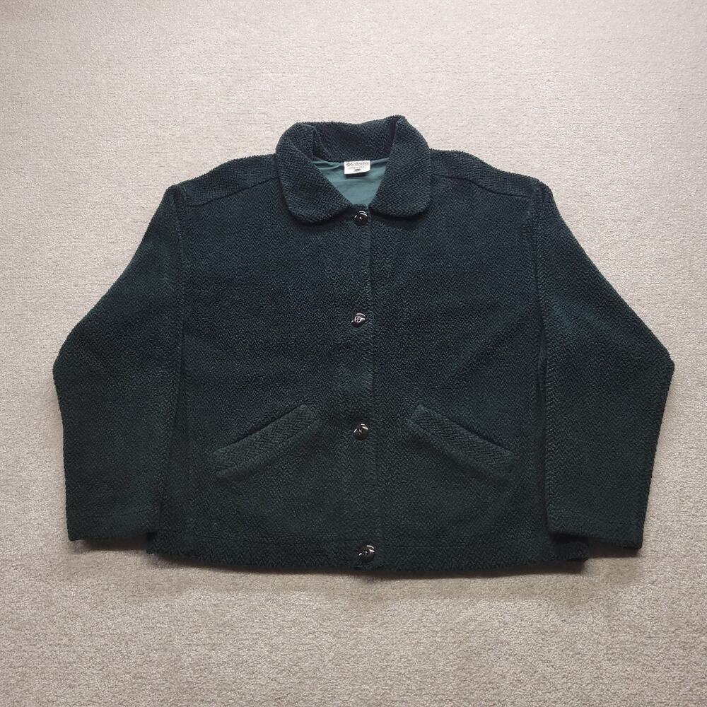 Columbia Womens L Vintage USA Made Green Wool Blend Button Front Jacket Coat